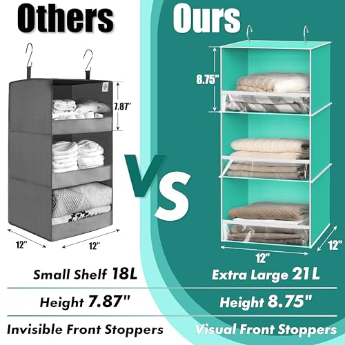 Simple Houseware 3 Shelf Hanging Closet Organizer, Turquoise - color: Turquoise