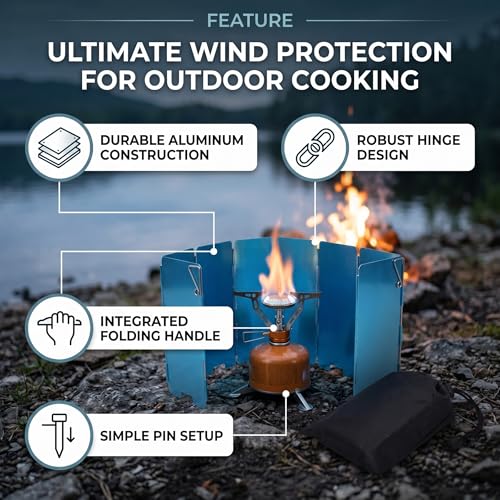 VBESTLIFE Stove Windscreen, Folding Camping Stove Windscreen 9 Plates Aluminum Outdoor Camping Stove Windshield for Camping Picnic Backpacking
