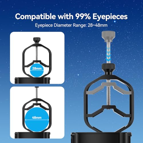SVBONY SV214 Pro Telescope Phone Mount 3 Axis, Telescope Phone Adapter | for 28-48mm Eyepiece, Spotting Scope Binoculars, Telescope Mount with Remote Control, Aluminum Alloy Material - size: Support 28 to 48mm