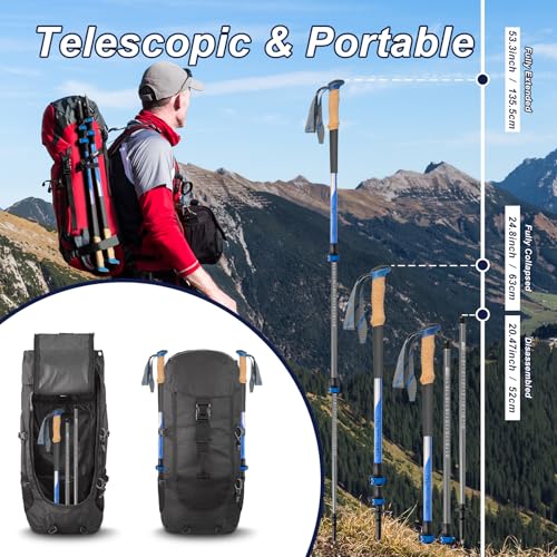 Hiking Poles, Ultra-Light Telescopic Trekking Poles,Portable Walking Sticks with Adjustable Height for Men and Women - color: Blue