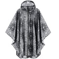 ANYOO Waterproof Rain Poncho Lightweight Reusable Hiking Hooded Coat Jacket for Outdoor Activities - color: Black Flower