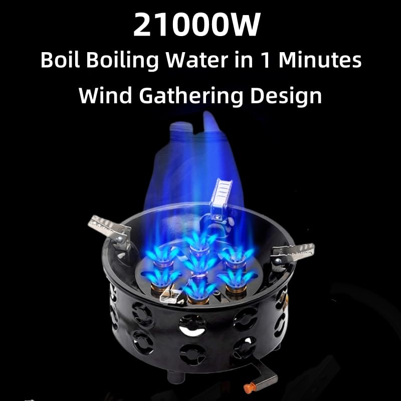 3 in 1 Portable Windproof Camping Stove Gas Cooking Burner, 21000W Propane Burners with Piezo Ignition and Carrying Bag for Outdoor Backpacking Picnic Hiking