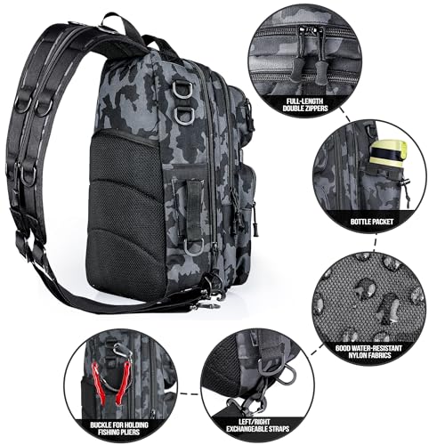 PLUSINNO Fishing Backpack, Fishing gear,Tackle Bag, Water-Resistant Bag with Rod Holder, Ideal Gifts for Men - color: Black Bag With 2 Boxes (No Rod)