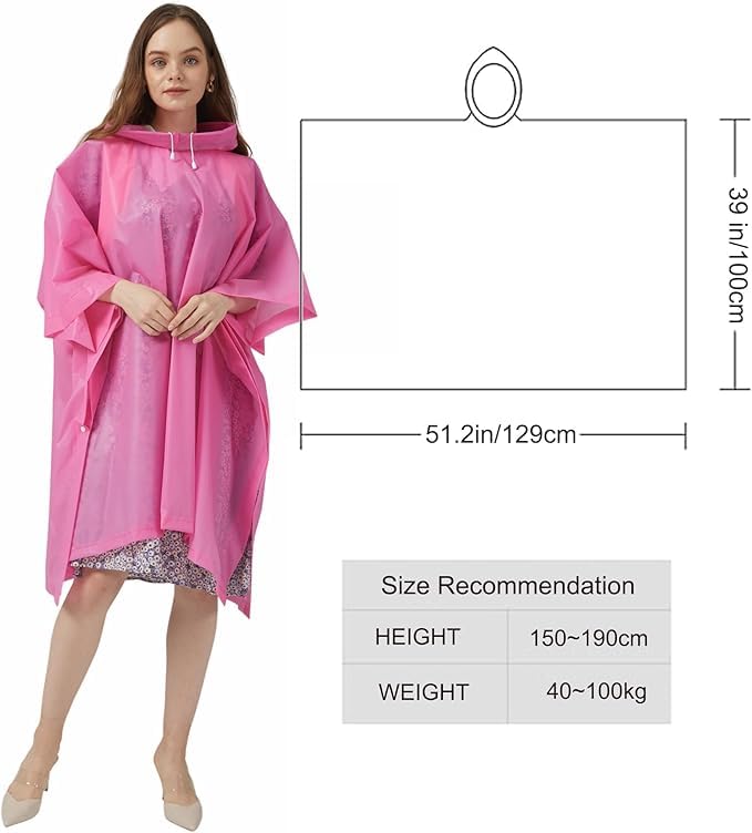 UPSEN Rain Ponchos for Adults, 2 Pcs Reusable Raincoats Coats Jackets Emergency for Women Men with Hood - color: 1 Blue+1 Pink
