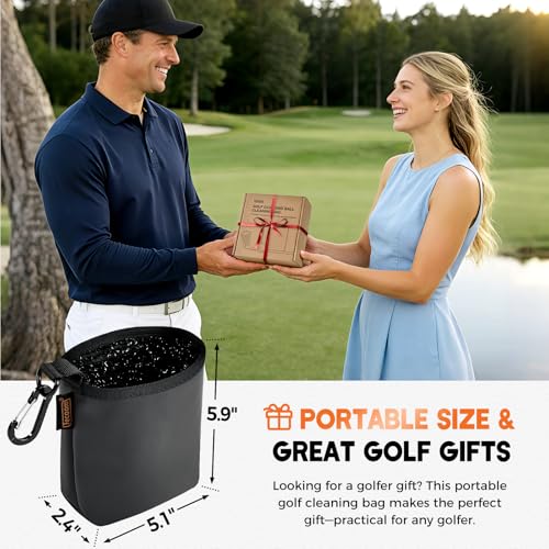 Tecoom Golf Ball Cleaner Pouch, Golf Club Cleaning Bag with 3-Layer Waterproof Clean Face Techy, PU Leather Exterior, Portable Club Grooves Washer, Detachable Clip - size: 5.9"×5"×2.4"-Pack of 1