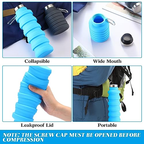 Lallisa 4 Pcs Collapsible Water Bottles 17 oz Reusable Silicone Foldable Travel Water Bottle Portable Leak Proof Sports Water Bottles for Gym Camping Hiking (Blue, Purple, Gray, Green) - color: Blue, Purple, Gray, Green