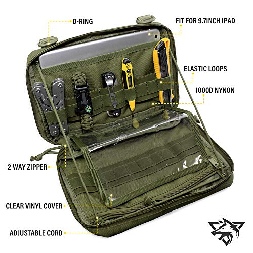 WYNEX Tactical Admin Molle Pouch, Medical EDC EMT Utility Bag Shell Design Attachment Pouches 1000D Nylon Hiking Belt Bags - color: Green (Upgraded)