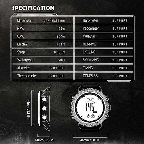 DIDITIME Tactical Watches for Men, Military Watches for Men, Waterproof 164FT, Fitness Watch, Mens Digital Watches with Compass, Metronome, Pedometer, Lightweight Breathable Nylon Watch - color: AP46-BLACK