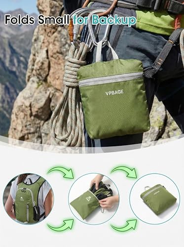 Foldable Small Hiking Backpack with 3 Strap Pockets – Lightweight 300D Spill-proof Daypack for Men Women – Packable Small Travel Backpack with Chest Strap & Trekking Pole Holder – Durable Outdoor Bag - color: Olivegreen-