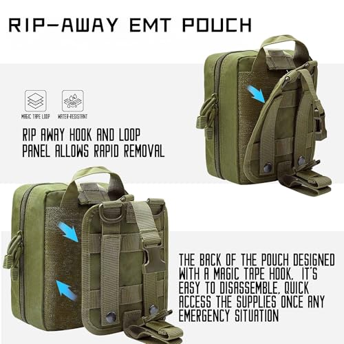Tactical Molle IFAK Pouch – Tear Away Rip Away First Aid Medical Pouch, Large Capacity, Water-Resistant 900D Polyester, Horizontal, Multi-Compartment, EDC, Military Emergency Kit - color: Green