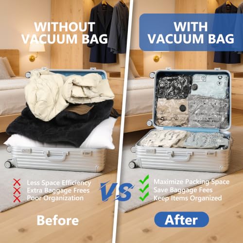15 Pack Travel Vacuum Bags for Clothing with Rechargeable Wireless air Pump - size: 15 Combo Size (Blue)