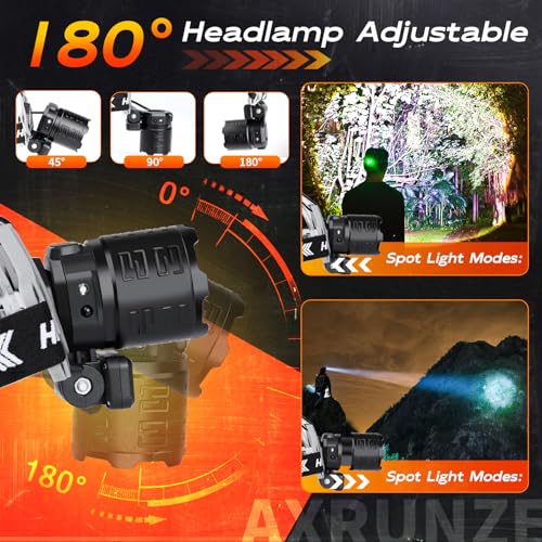 LED Headlamp Rechargeable 1000 Lumens Super Bright with 10 Modes & Motion Sensor, 2 Pack Head Lamp with Zoomable, IPX7 Waterproof, 135°Adjustable for Outdoor Hiking Camping