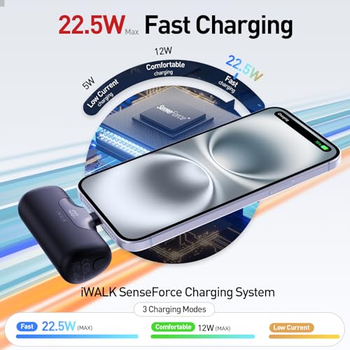 iWALK Portable Charger 5500mAh Next-Gen Small Power Bank 22.5W Fast Charging Battery USB-C Portable Phone Charger for iPhone 17/16/15 17 Plus 17 Pro Max iPad, Samsung Galaxy S25 S24 S23 Android, Black - color: Black