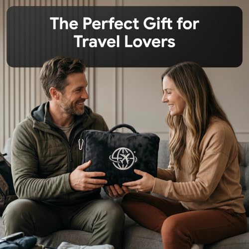 2-in-1 Travel Blanket and Pillow – Lightweight, Compact, Ultra Soft, Machine Washable – Handle, Luggage Sleeve, Backpack Clip – for Travel Airplane, Car, Office (Black) - color: Black