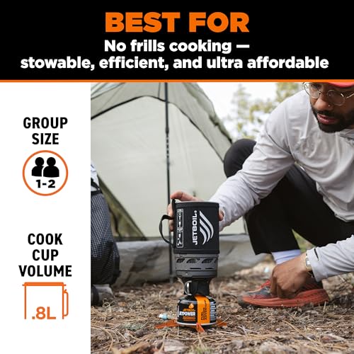 Jetboil Zip 0.8L Portable Fast Boil Stove with Easy-Turn Knob Igniter for Backpacking and Camping, Propane/Isobutane Burner - color: Carbon