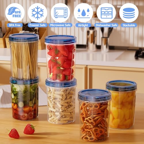 6 Pack-32 OZ Freezer Storage Containers, Round Plastic Containers with Twist Top Lids, BPA Free Food Storage Containers, Leakproof Meal Prep Containers Microwave/Dishwasher Safe - color: 6P-32 OZ