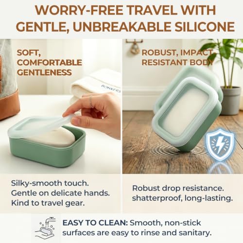 AIMAIMAIMAI Compact Leakproof Travel Soap Case, Silicone Travel Soap Bar Container, Portable Soap Box with Drainage Layer for Camping, Gym (Light Green) - color: Light Green