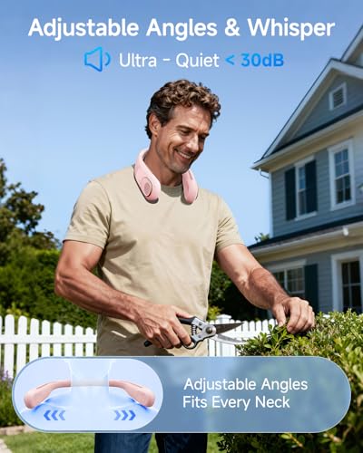 SWEETFULL Portable Neck Fan: 5200mAh Bladeless Personal Fan | 4 Speeds, 20H Max Runtime, No Hair Twist Quiet Wearable Fan for Travel | Birthday Gifts for Men Women Mom Dad - color: A5 Pink