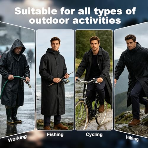 QJWBZ Men's Rain Jacket Long Raincoat: Waterproof Lightweight Hood Rain Poncho Stowable for Cycling Hiking Camping Outdoors - size: Large