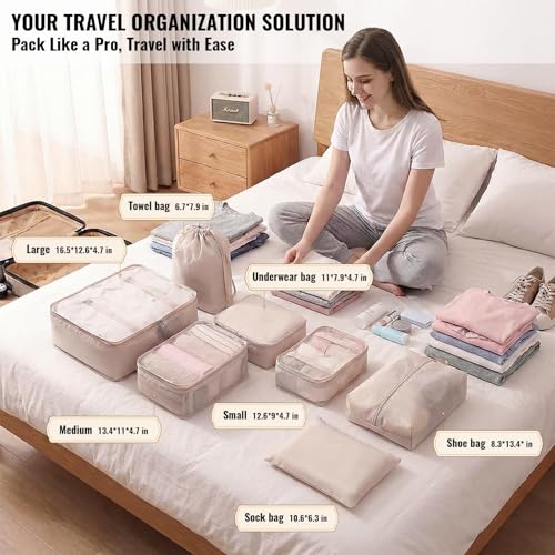 Compression Packing Cubes 7-Piece Set, Lightweight Travel Organizer Bags with Mesh Cubes, Underwear Cube, Shoe Bag, Laundry Bag and Pouch, Carry-On and Cruise Essentials