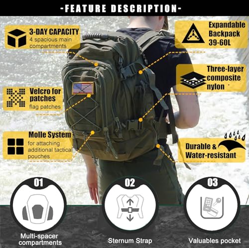 Miramrax Tactical Backpack Military Army Daypack - Assault Pack for Men Molle Backpacks Bug Out Bag 3 Day Pack for Hiking Camping Travel Hunting Rucksack Trekking Green - color: Green