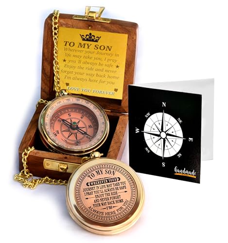 to My Son Compass with Wooden Box-Mom to Son Compass–Father to Son Gifts- to My Grandson -Graduation Day Gifts for Son-Birthday, Baptism, Graduation, Confirmation, Communion Compass for Women Men - style: # 3 TO MY SON COMPASS