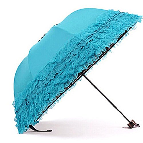 Honeystore Princess Lace Ultraviolet-Proof Folding Umbrella Anti-uv Dome Parasol - color: Style1 Blue
