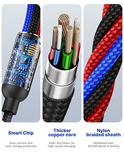 Aioneus Multi Charging Cable, Nylon Braided 3 in 1 Charging Cord Multi USB Cable Fast Charging Cord with Type-C, Micro USB and IPh Port, Compatible with Most Phones & iPads - color: Black, size: 3 in 1 4FT 2PACK