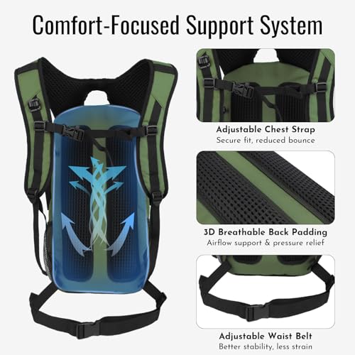 Zavothy 20L Multipurpose Hiking Backpack with 3L Water Bladder – Durable Hydration Backpack with Insulated Bladder Compartment, Hidden Helmet Holder & Rain Cover – for Hiking, Commuting, and Camping - color: Army Green