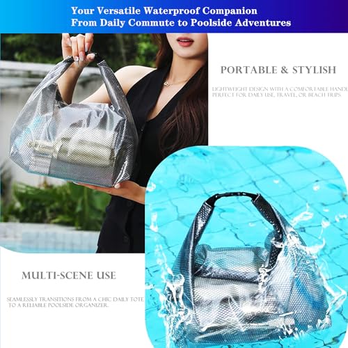 Waterproof Roll Top Dry Storage Bag, 2-Pack Lightweight Foldable Organizer Toiletry Bag, Multi-Purpose Dry Wet Separation Pouch for Travel, Commute, Gym, Swimming, Camping, Cosmetics, Fragile Items