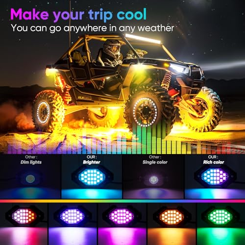 2PCS 4FT Whip Light and 4PCS Rock Light Combo Kit with Spring Base, Switch, App Control, Universal for UTV/ATV/RZR/SxS/Can-am - size: 4FT 2Pcs +4Pcs Rock Lights
