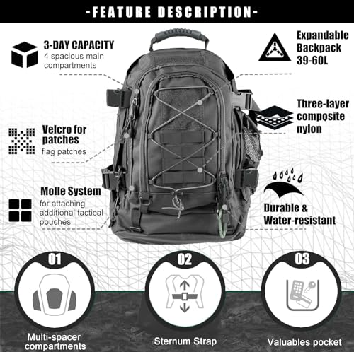 Miramrax Tactical Backpack Military Army Daypack - Assault Pack for Men Molle Backpacks Bug Out Bag 3 Day Pack for Hiking Camping Travel Hunting Rucksack Trekking Grey - color: Grey