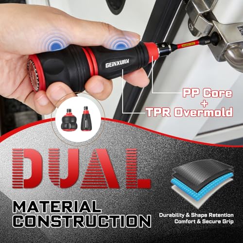 Geinxurn 6 Pieces Screwdriver Set Include Stubby 2in1 Rachet Screwdriver Handle and Impact Double End Screwdriver Bit(PH2/T20/T25/SQ2/SL1/4), Hand Tools Set for Repair & Outdoor Work - style: 6pcs
