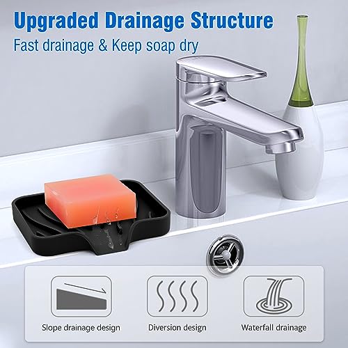 AIMAIAIMAI 3-Pack Silicone Soap Dish Set – Bar Soap Holder with Self-Draining Design, Easy-Clean Tray for Shower, Bathroom, Kitchen, and Tub (Black) - color: Black