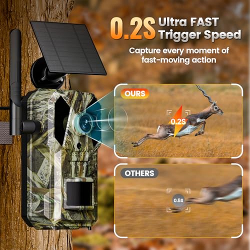 Trail Camera, 4G Cellular Dual Lens Trail Cameras 2.7K, 0.2s Fast Trigger Speed, Game Camera with Full Color Night Vision, No Glow IR, Motion Detection, No WiFi Needed, IP 65 Waterproof