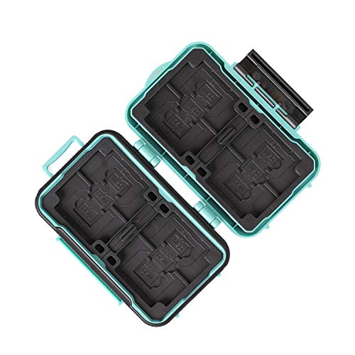 LYNCA 24 Slots Camera Memory Card Case Holder Water-Resistant Anti-Shock SD Card Case Holder Wallet for 8 SD Cards 4 CF Cards 12 Micro SD/TF Cards Storage Box, Compact Memory Cards Wallet (Green) - color: Green