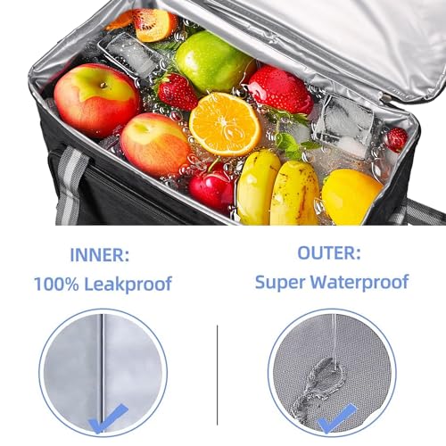 iknoe 36 Can Insulated Cooler Bag, Leakproof Lunch Tote Bag, Black - color: Black, size: X-Large