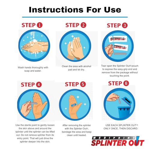Splinter Out Splinter Remover 20 Count (Pack of 6) | Fast, Painless Splinter Removal | Essential First Aid for Home, Work, Travel & Camping | Ideal for Hiking, Woodworking, Gardening & Outdoors