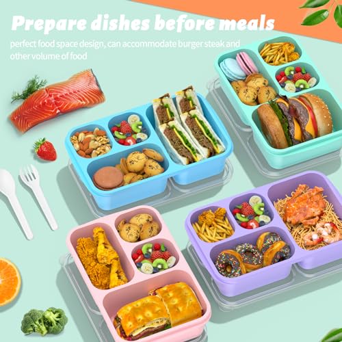 Bento Lunch Box - 4 Pack, 4-Compartment Meal Prep Containers, Adult Lunch Box, Microwave & Dishwasher Safe (Dark-PP(B/P/G/P)) - color: Dark-PP(B/P/G/P)