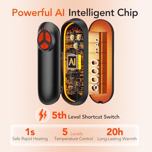 Upgraded Hand Warmers Rechargeable 2 Pack, AI Electric Hand Warmers, Portable Heater, 1s Safe Rapid Heat, 5 Gears Temperature Control, for Hunting, Camping, Hiking, Outdoor - color: black