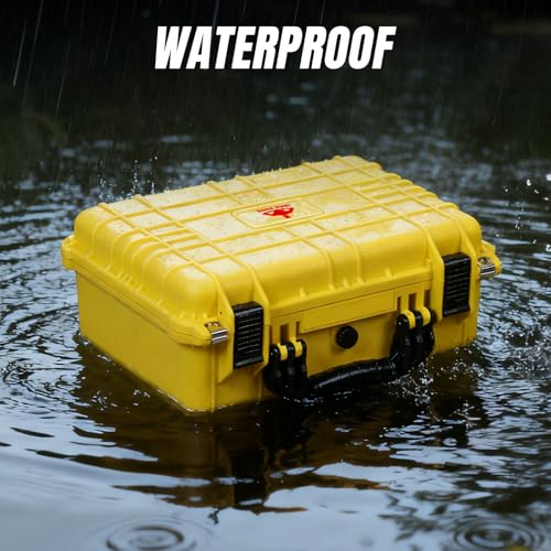 Jack Boss Waterproof Hard Camera Case with Pre-cut Foam,Yellow | Portable Protective Hard Shell Case With Updated Plastic Material,Fit Drones,Camera,Equipments,16x12.8x6.8 Inch - color: YELLOW, size: 16x12.8x6.8 in