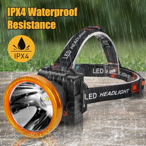Lokilo Ultra-Bright LED Headlamp,High Lumen Rechargeable and Waterproof Headlight with Adjustable Headband for Night Work and Outdoor Use (Golden-White Light) - color: Golden-White light