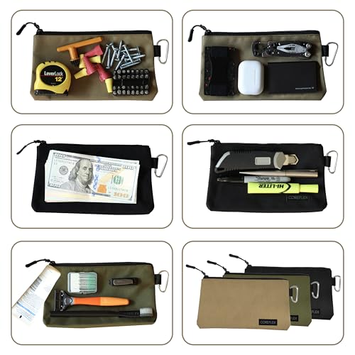 COREFLEX Premium Tool Pouch Zipper Bag, Small Tool Bag, Multipurpose Storage pouch, Heavy duty Flat Bottom Tool bag with YKK Zipper (3 pack Small 8inch) - size: 3 pack Small 8inch Khaki