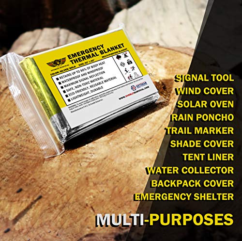 EVERLIT Emergency Mylar Thermal Blankets -Space Blanket Survival kit Camping Blanket Perfect for Outdoors, Hiking, Survival, Bug Out Bag ，Marathons or First Aid 1(Gold & Silver, 4 Pack)