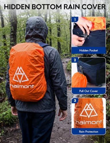 Haimont 25L Lightweight Hiking Daypack with Rain Cover, Navy Blue | Hydration Sleeve, Trekking Pole Loops, Breathable Back Panel, 600D RPET Fabric, Reflective Details - color: Navy Blue