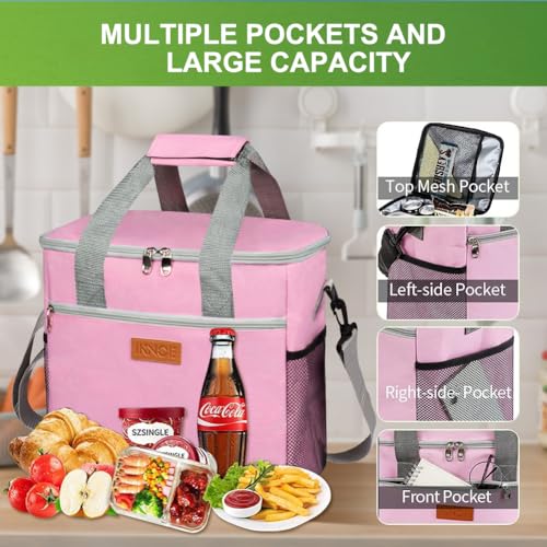 iknoe 24 Can Insulated Cooler Bag, Leakproof Lunch Tote Bag 15L - color: Pink, size: Large