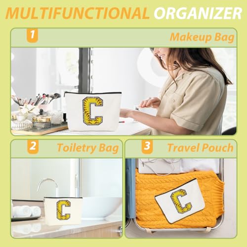 Softball Gifts Initial C Makeup Bag Softball Gifts for Team Cosmetic Bag | Letter C Monogrammed Zipper Pouch Softball Accessories for Girls Women Player Coaches Friend Graduation Birthday Gifts - color: Softball C, style: Softball