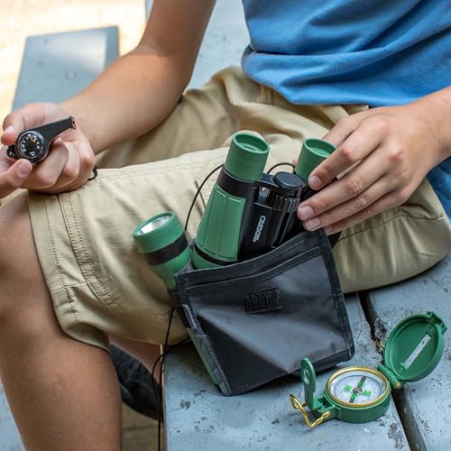 Carson AdventurePak Containing 30mm Kids Field Binoculars, Lensatic Compass, Flashlight and Signal Whistle with a Built-in Thermometer (HU-401), Multicolor - style: Binocular Kit