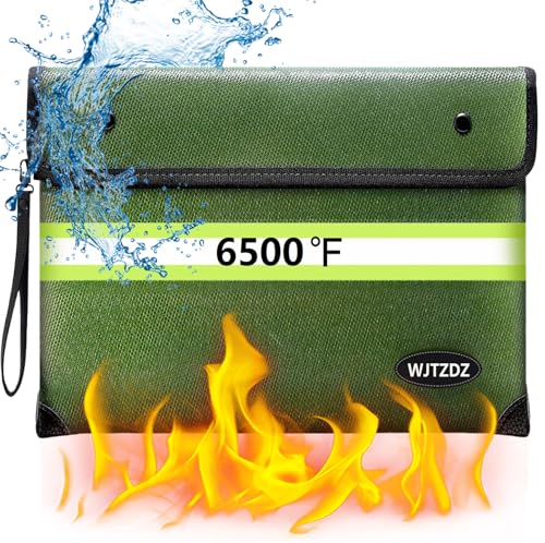 Upgraded Fireproof Money Bag, 10 Layers of Heat Insulated Materials, 6500F Fireproof, Waterproof Zipper, Reflective Strip, Document Bag with Handle for Cash, Important Documents - color: Deep Green, size: Medium Size