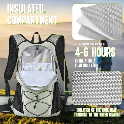 N NEVO RHINO Hydration Backpack, 18L Hiking Backpack with 3L Water Bladder | Multipurpose Water Backpack High Flow Bite, Insulated Hydration Pack Ideal for Hiking and Cycling - color: Seaweed Green